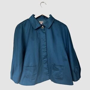 J.JILL Satin Lantern Sleeve Boxy Jacket Top Peacock Blue SZ M